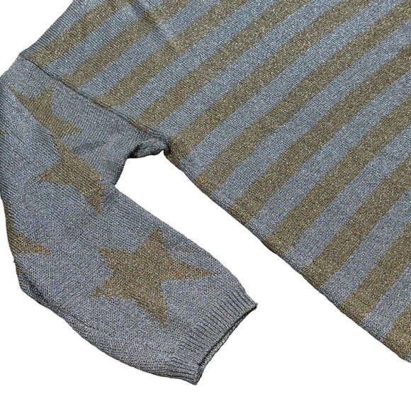 Perry Ellis Sweater Woman Small Gray Brown Stripe Crew Neck Long Sleeve Pullover - Picture 3 of 8